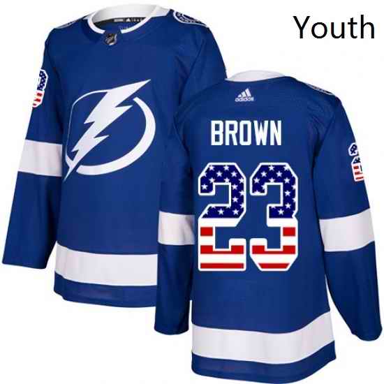 Youth Adidas Tampa Bay Lightning 23 JT Brown Authentic Blue USA Flag Fashion NHL Jersey